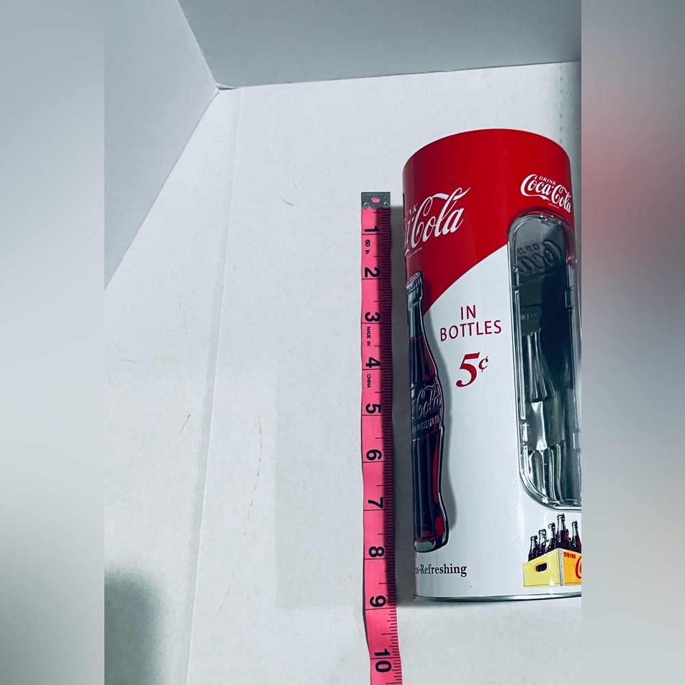 Coca-Cola Red and White Holder/Dispenser Tin Drinking Straw Canisters - Picture 8 of 10